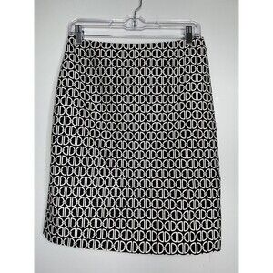 White House Black Market Lined Skirt Chain Design Black White Zip Women's 2